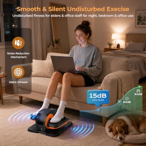 HTM Under Desk Elliptical Machine - Electric Elliptical Exerciser for Seniors, Pedal Exerciser 12 Speeds Portable Seated Pedal Exerciser with Remote Control Home Workout Exercise Equipment