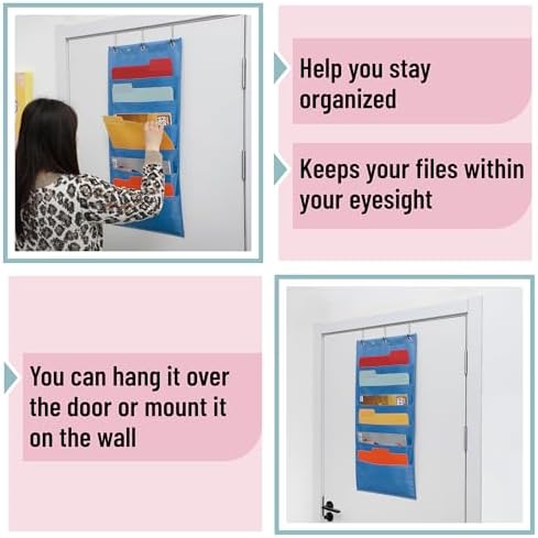 Mr. Pen- Hanging Wall File Organizer, 6 Pocket, Blue