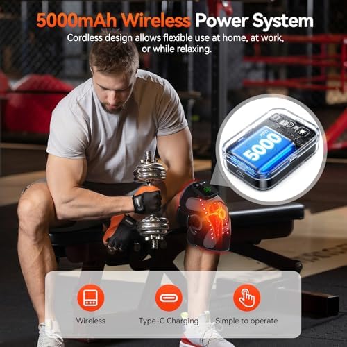 Red Light Therapy Knee Massager 660nm & 850nm, Heated Vibration Knee Brace Cordless Rechargeable 5000mAh, Timer & Pulse Modes for Knee Elbow Shoulder Joint Comfort Support Device