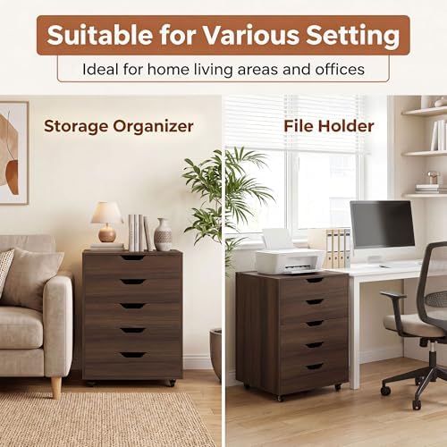 DREAMADE Rolling File Cabinet, 5-Drawer Under Desk File Cabinet
