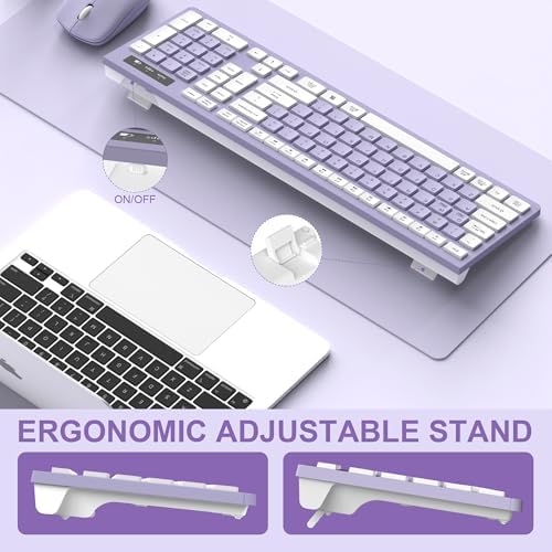 Wireless Keyboard and Mouse Combo Silent for Office and Home(Purple)
