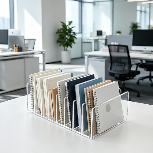 8 Compartments Clear Acrylic Mail Holder – Vertical Letter Sorter & Multifunction Desk Organizer for Bills, Documents, Notebooks – Modern Office/Home Envelope File Rack