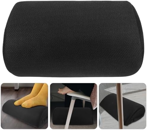 TEHAUX Office Foot Rest Cushion Semi-Cylindrical Ergonomic Leg Elevation Pillow with Breathable Mesh Cover Under Desk Use, Rebounding Black Footrest for Home and Office Circulation