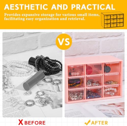 Wenqik 2 Pcs Mini Storage Drawers with 9 Clear Drawers, Pink