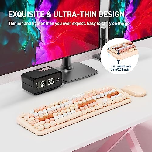 FOPETT Wireless Keyboard and Mouse Combo, 105 Keys Full-Sized 2.4 GHz Round Keycap Colorful Keyboards, USB Receiver Plug and Play, for Windows, Mac, PC, Laptop, Desktop (Milkteacolorful)