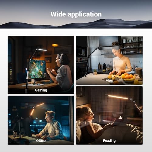 NEEWRE Basics 12W 42.5" Clip On LED Lamp with Dual Light Bar, CRI95+ Bi Color Aluminum Alloy Table Architect Light Dimmable for Home Office Monitor Computer Video Conference Desk Drafting, ME-DL02