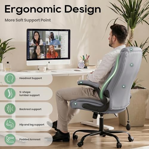 MALOL Leather Office Chair with Adjustable Lumbar Support Set of 2, Grey