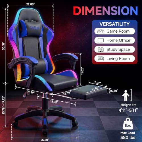 Gaming Chair with RGB LED Lights, Ergonomic Video Game Chair
