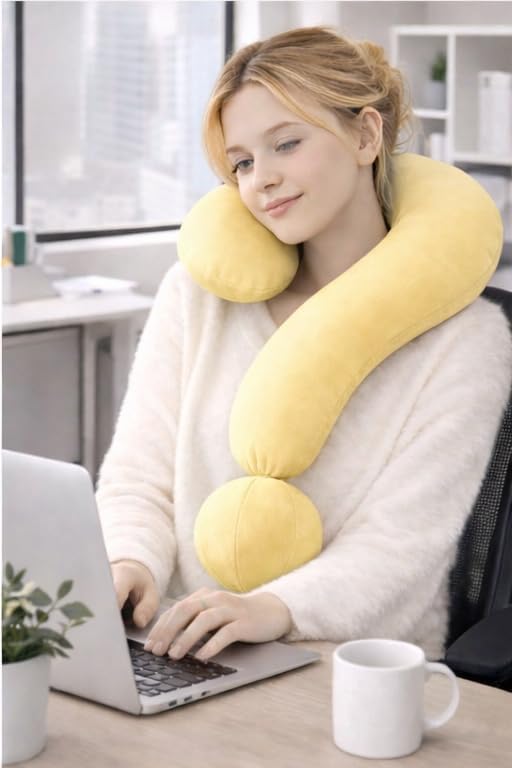 EVOLIVE Question Mark Neck Pillow 15"x24", Velvet Ergonomic Support(Yellow)