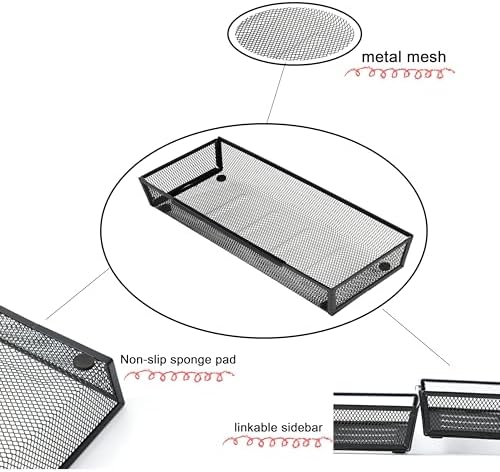 Mesh Tray Silverware Drawer Organizer Utensil Cutlery Tray Office Supplies Organizer for Flatware, Knives,Home,Office, School,Bedroom 15X6'' Black