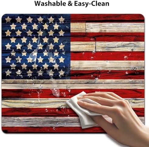 9.5x7.9 Inch Office/Gaming Mouse Pad, American Flag Design on Rustic Wood Texture Patriotic Country Style, Cute Anti-Slip Mat for Desk Decor