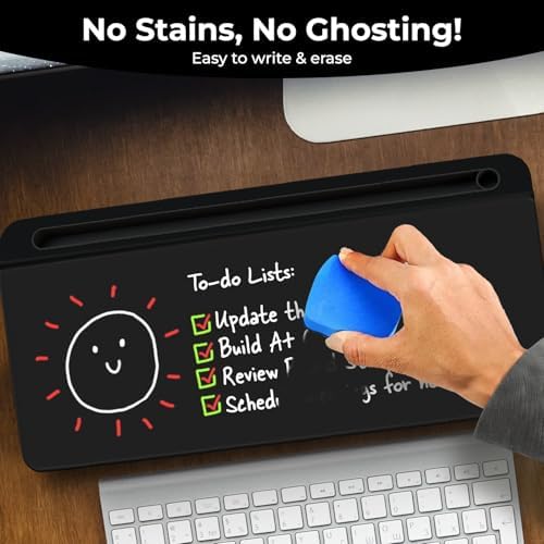 Chalkola Black Glass Desktop Whiteboard with Storage - Desk Organizer Buddy