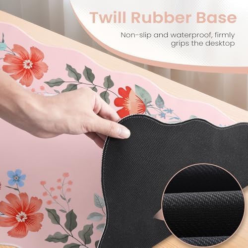 HAOCOO Floral Desktop Mat with Scalloped Edge, XL Computer Pad(Hot Pink)