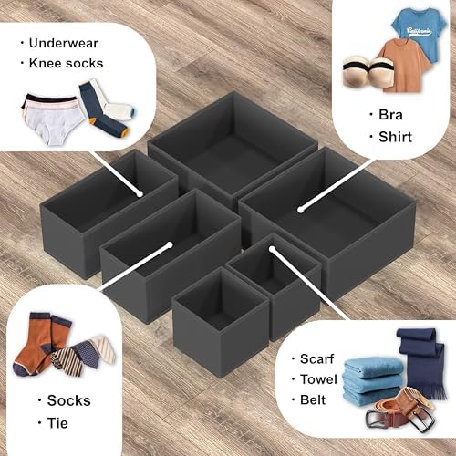 Simple Houseware Underwear Drawer Organizer, Set of 6, Dark Gray