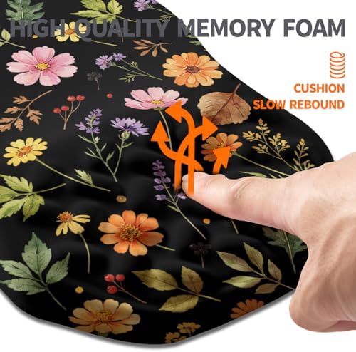 Ergonomic Slope Mouse Pad Wrist Support, Wrist Rest Mousepad for Carpal Tunnel Pain Relief with Massage Bulge and Slow Rebound Memory Foam (12x8 inch, Flowers and Leaves)