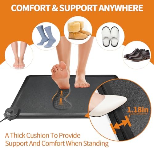 Anti Fatigue Mat - Warming Comfort & Durable Heated Standing Mat at Home, Kitchen, Office, Heating Standing All Day Non Slip Floor Mats for Winter - Easy to Clean, Waterproof - Black