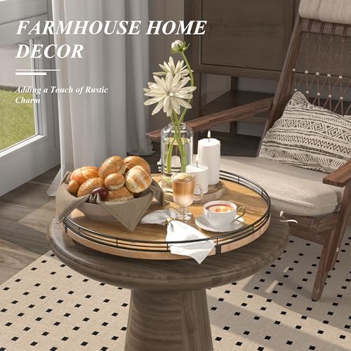 AMH 16-Inch Farmhouse Oak Lazy Susan Organizer for Table and Cabinet