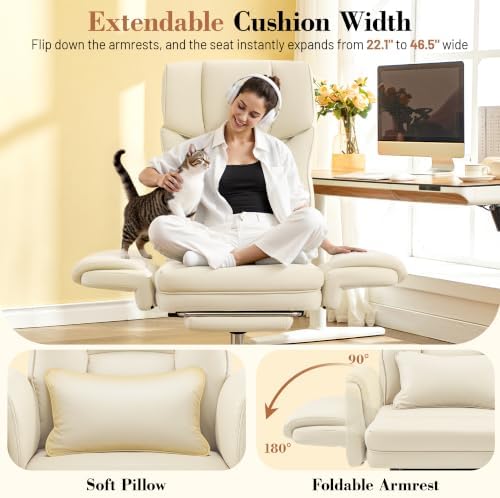 FelixKing Office Chair, Flip Armrests for Pets Criss Cross Legged, White