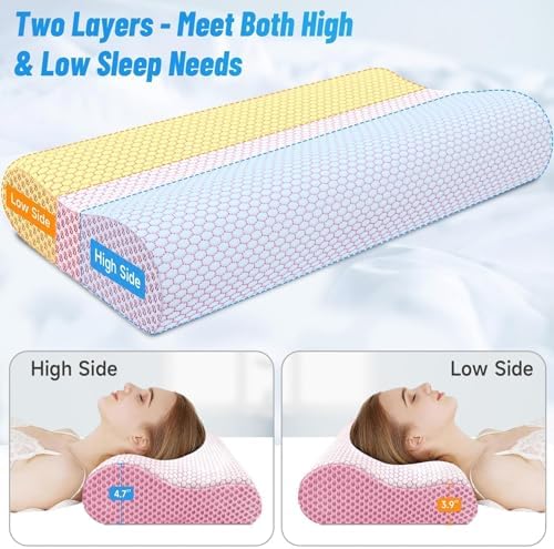 Neck Pillow for Sleeping, Ergonomic Cervical Bed Pillow, Pink Queen Size