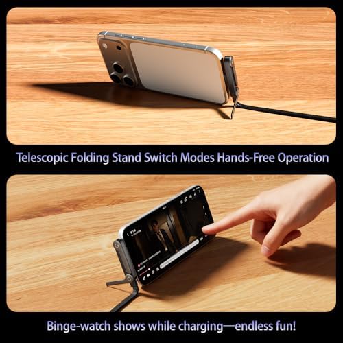 240W USB C to USB C Cable with Foldable Phone Stand, 4.9FT Braided Fast Charging Cord, 90 Degree Type C Charger Cable with Built-in Invisible Holder for Gaming, Office