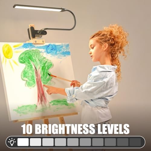 Clip-On LED Easel Lamp for Artists, 3 Color Modes, 10-Level Dimmable, 300lm Eye-Care Easel Lights for Painting, Drawing with Flexible Arm, USB-Powered(No Battery)