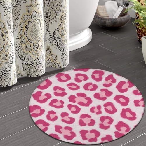 Fashion Round Area Rug Large Non Slip Carpet Unisex Home Decor Mat Pink Leopard Print