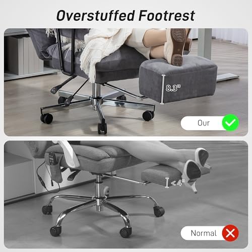Reclining Home Office Desk Chair with Footrest, Corduroy, 300 lbs Load