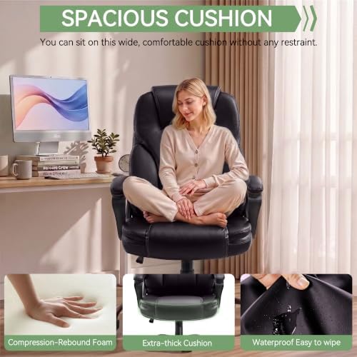 Ergonomic Office Chair with High Back, Comfy Desk Chair, Adjustable Executive Office Chair for Home Office, Big and Tall Computer Chair Heavy Duty, 360° Swivel, Faux Leather Brown