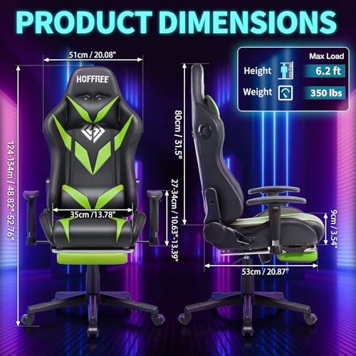 Led Gaming Chair with Speakers Massage 165° Reclining Computer Chairs-Green