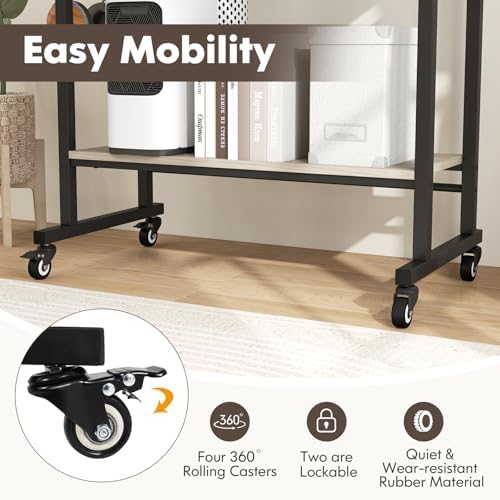 Tangkula Rolling Computer Desk Cart with Keyboard Tray, Mobile Portable Laptop PC Desk with CPU Stand & 3 Hooks for Sofa & Bed, Compact Small Desk on Wheels for Small Spaces (Grey)