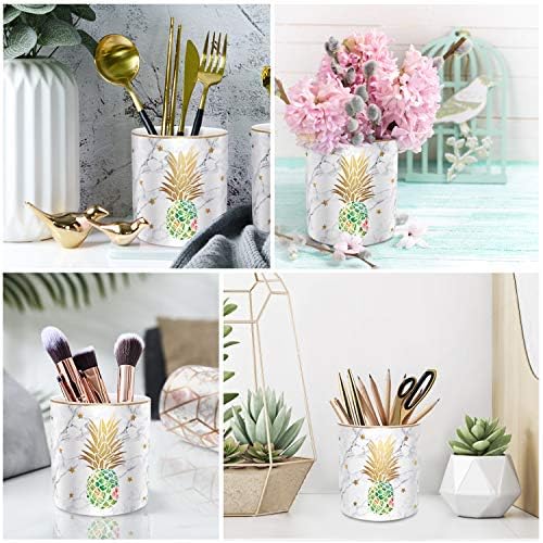 Large Capacity Colored Pencil Holder for Desk, Pineapple Pen Cup Holder, Pretty Office Accessories for Girls Women, Ceramic Organizers, Makeup Brush Holder for Home, Green Pineapple