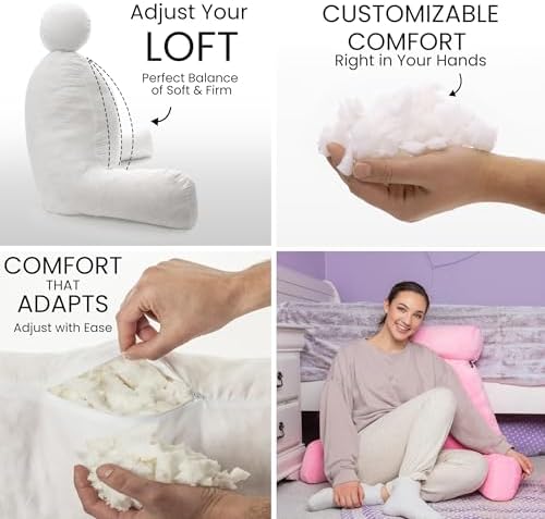 Husband Pillow XXL The Original for Adults - 30" Tall Backrest for Sitting Up in Bed - Firm Support Reading & Bed Rest Pillows for Adults, Neck Roll, Removable Cover - TV - Pink