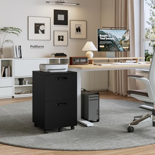 DUMOS 2 Drawer Storage Cabinet, Rolling Under Desk Storage, Black