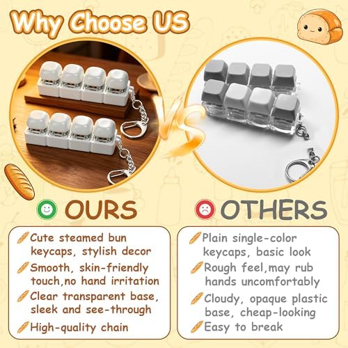 2 PCS Cute Keyboard Fidget Toy, Bread Shape Keyboard Fidget Keychain 4-in-1 Keyboard Decompression Button Finger Clicker Toys, Portable Tactile Button Sensory Fidget Toys Stress Relief Gifts (W-Bread