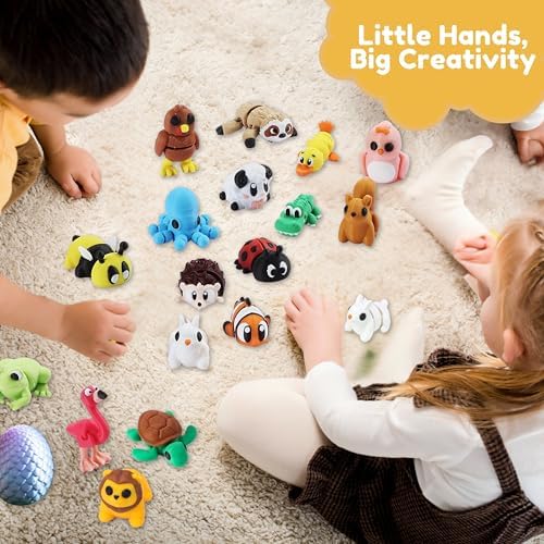 MONJITA 21 Pcs 3D Printed Easter Eggs with 21 Pcs Mini Animal Figurines Inside, Flexible Articulated Fidget Toys, Party Favors, Easter Basket Stuffers, Gifts for Kids Students Carnival Prizes