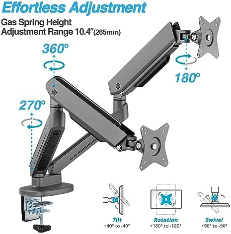 AVLT Dual 27”-43” RGB Gaming Monitor Arm Desk Mount -Dark Gray