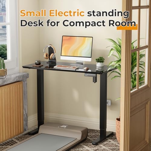JOY worker Small Glass Standing Desk, 40" Electric Stand Up Desk on Wheels