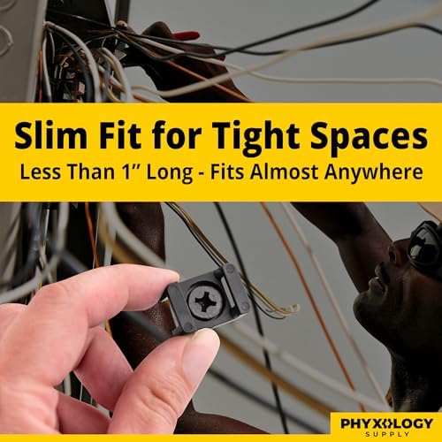 Pro-Grade, Slim, 1x .6 Cable Tie Mounts With Screws 100 Pack. High Strength, Black Zip Tie Bases For Wire Management. Permanently Anchor To Wall, Desk or Baseboard. Run Cords at Your Home or Office