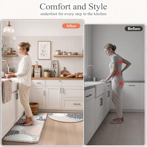 KIMODE Half Circle Anti Fatigue Mats for Kitchen Floor Rug Sets of 3