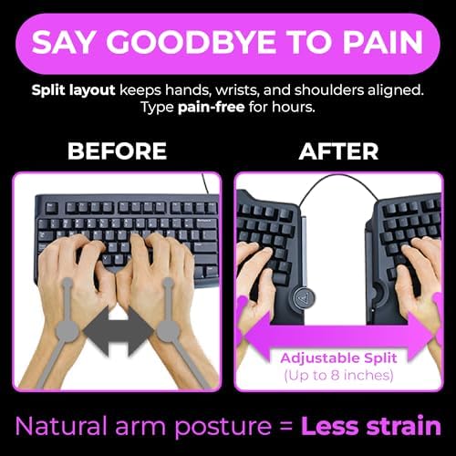 Cloud Nine C989 Ergonomic Mechanical Keyboard for PC - Kailh Linear Red Switches - RGB Light Up LED Backlit with USB - Ergo Split Key Board with Macro