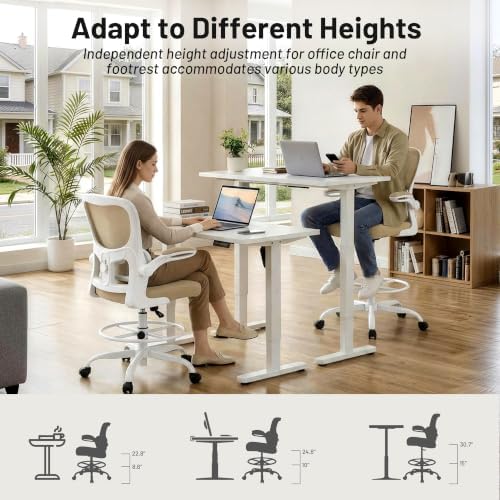 AreShark Drafting Chair - Ergonomic Tall Office Chair with Lumbar Support and Flip-up Armrests - High Standing Desk Chair Breathable Mesh with Adjustable Footrest Ring and Height for Home Office