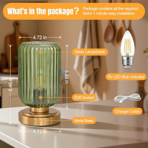 LightRound Cordless Table Lamp for Bedroom, Touch Stepless Dimmable