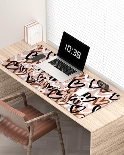Auhoahsil Large Mouse Pad with Wrist Rests for Keyboard & Mouse, Thick Soft Ergonomic Memory Foam Wrist Supports, Big & Long Desk Mat 35.5 x 15.7 in, for Office Gaming Computer, Brown Heart