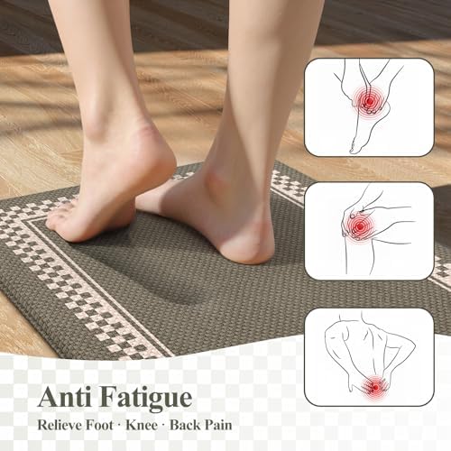 KIMODE Anti Fatigue Mats for Kitchen Floor Checkered Kitchen Rugs Sets of 2