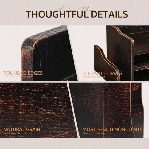 Wood Desk Organizer: File Organizer with 3-Tier Shelf, Distressed Black