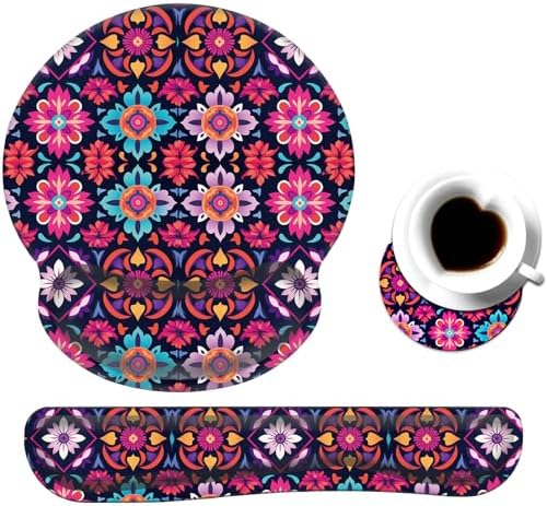 Keyboard Wrist Rest and Mouse Pad Wrist Support Set with Coaster,Ergonomic Mouse Pad,Comfortable for Easy Typing, Pain Relief,Memory Foam Keyboard Pad Set for Laptop Mac,Colorful Mandala