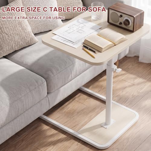 GOYLSER Large C Shaped End Table for Couch, Height Adjustable Rotatable Couch Tray Tables Sofa Table Tv Trays for Bedroom, Natural Wooden Swivel Side Table for Small Spaces