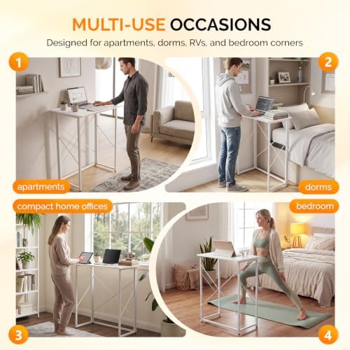 VINGLI 31.5" Folding Desk for Small Spaces, Standing Laptop Desk, White
