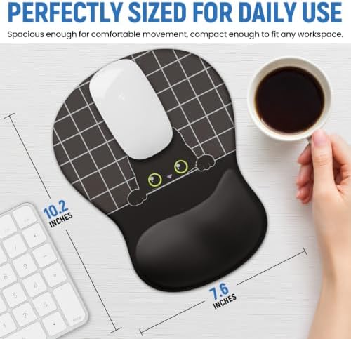 Ergonomic Mouse Pad with Wrist Rest, Gel Wrist Support, Black Cat