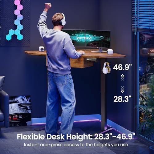 SEDETA Corner Electric Standing Desk with Drawer for Gaming, Small Space